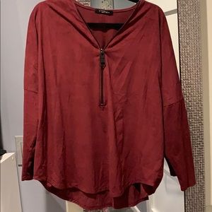 Faux suede burgundy zip-up top